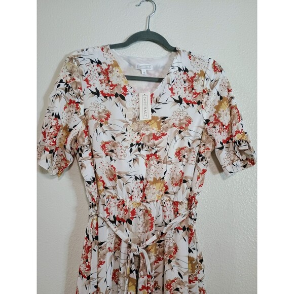 Sweetsalt Brand New Women's Size 10 V-Neck Ruffle Half Sleeve Dress White Floral - Picture 3 of 7